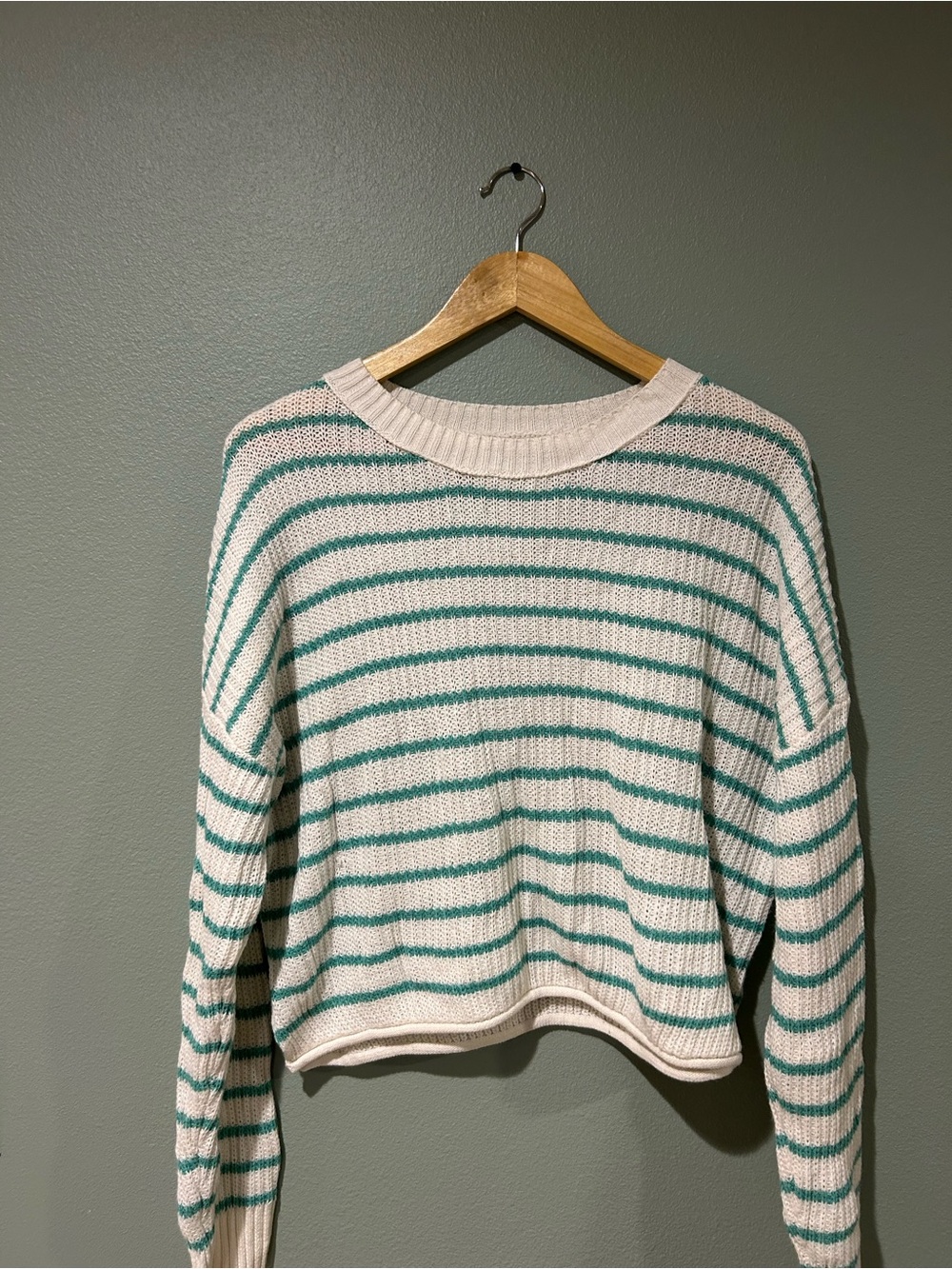 wild fable Cream & Teal Striped Crewneck Sweater